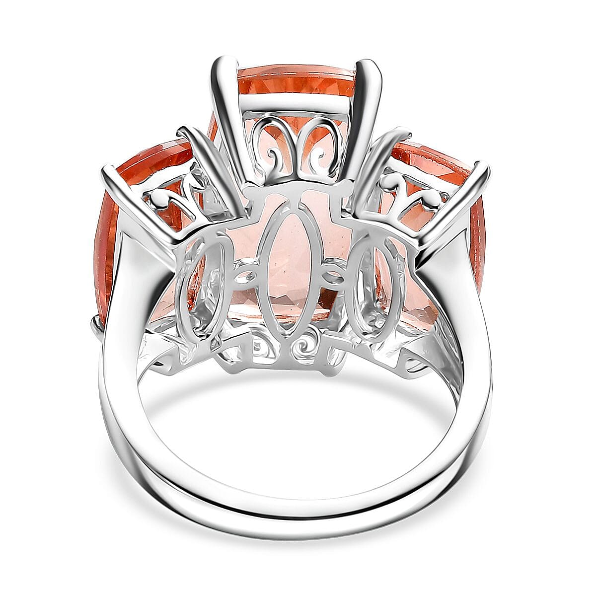 Morganique Quartz (Triplet) Trilogy Ring in Rhodium Over Sterling Silver (Size 6.0) 17.85 ctw