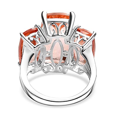 Morganique Quartz (Triplet) Trilogy Ring in Rhodium Over Sterling Silver (Size 6.0) 17.85 ctw