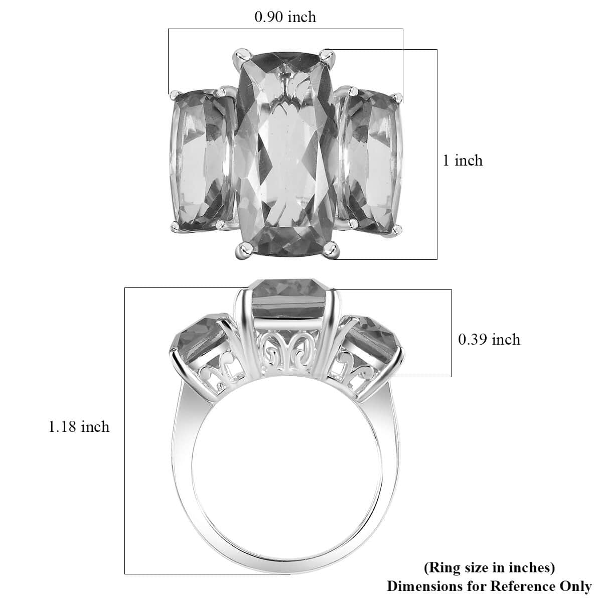 Morganique Quartz (Triplet) Trilogy Ring in Rhodium Over Sterling Silver (Size 7.0) 17.85 ctw image number 5