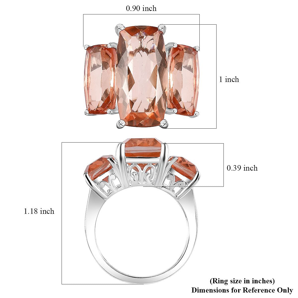 Morganique Quartz (Triplet) Trilogy Ring in Rhodium Over Sterling Silver (Size 9.0) 17.85 ctw image number 5