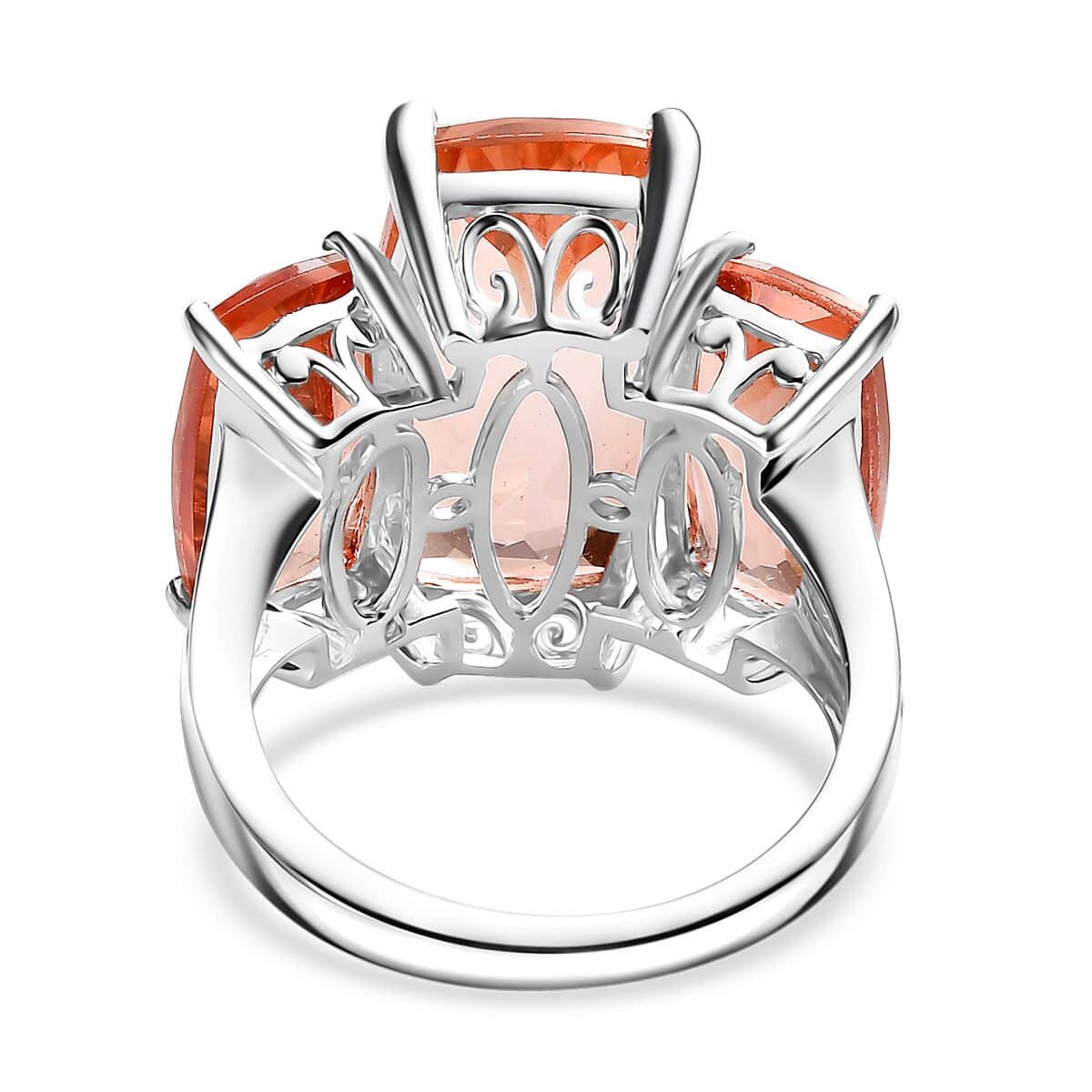 Morganique Quartz (Triplet) Trilogy Ring in Rhodium Over Sterling Silver (Size 10.0) 17.85 ctw image number 4