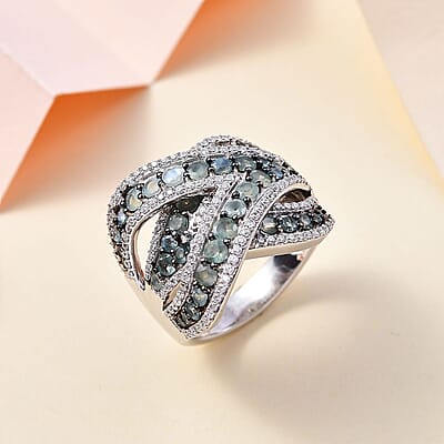 Narsipatnam Alexandrite and Moissanite Overbridge By-pass Ring in Rhodium Over Sterling Silver (Size 6.0) 3.75 ctw