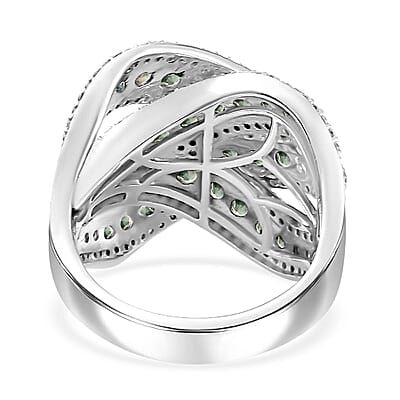 Narsipatnam Alexandrite and Moissanite Overbridge By-pass Ring in Rhodium Over Sterling Silver (Size 6.0) 3.75 ctw