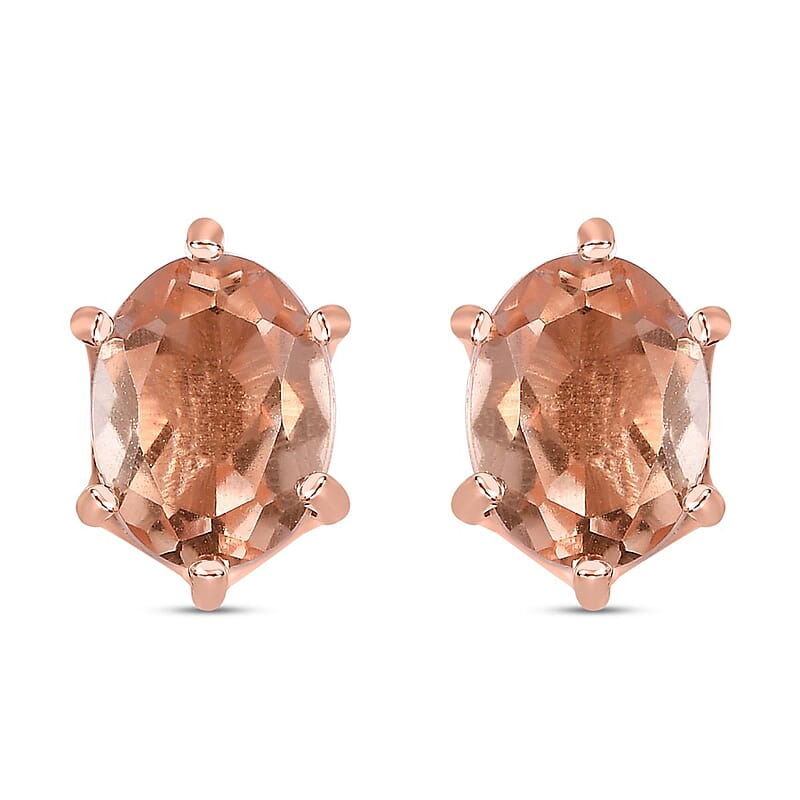 Morganique Quartz (Triplet) Solitaire Stud Earrings in 18K Vermeil Rose Gold Over Sterling Silver 3.10 ctw