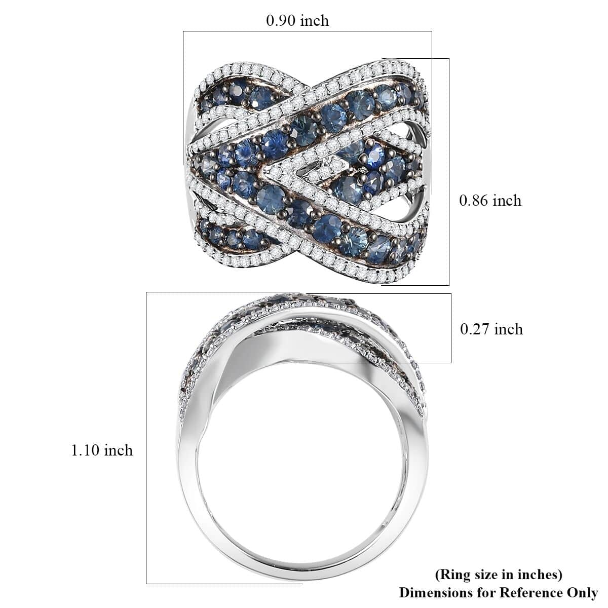 Ceylon Blue Sapphire and Moissanite Overbridge By-pass Ring in Rhodium Over Sterling Silver (Size 7.0) 3.85 ctw image number 5