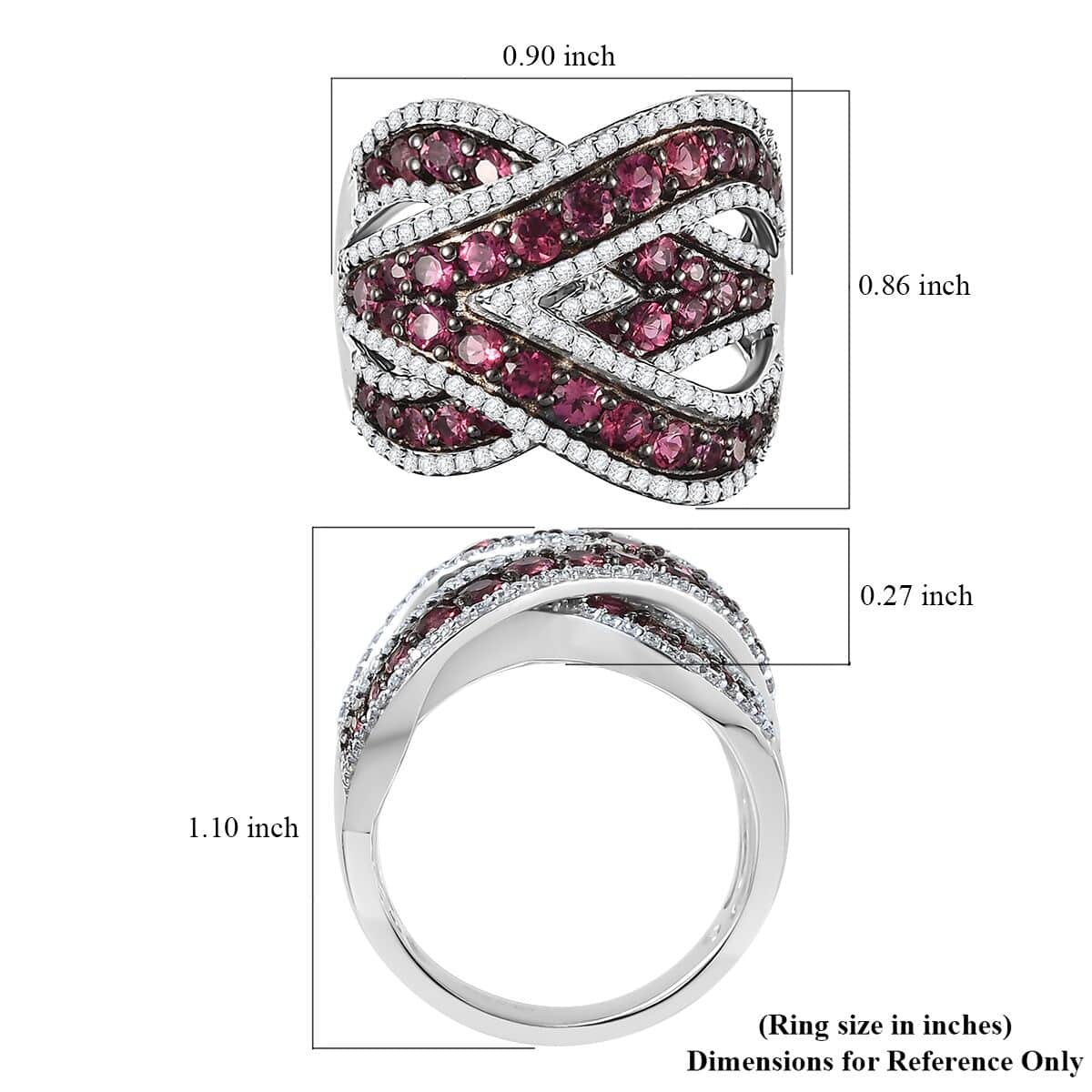 Ofiki Rubellite and Moissanite Overbridge By-pass Ring in Rhodium Over Sterling Silver (Size 6.0) 3.60 ctw image number 5