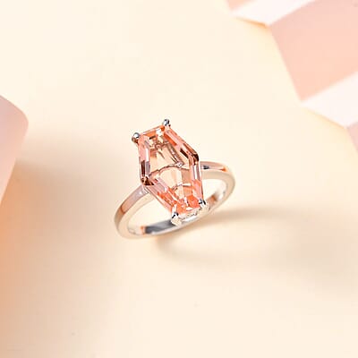 Morganique Quartz (Triplet) Elongated Ring in Rhodium Over Sterling Silver (Size 6.0) 6.50 ctw