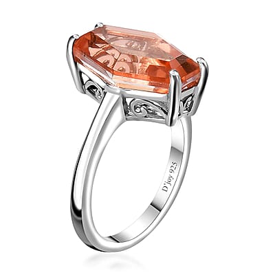 Morganique Quartz (Triplet) Elongated Ring in Rhodium Over Sterling Silver (Size 6.0) 6.50 ctw