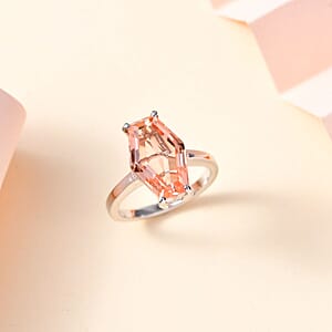 Morganique Quartz (Triplet) Elongated Ring in Rhodium Over Sterling Silver (Size 10.0) 6.50 ctw