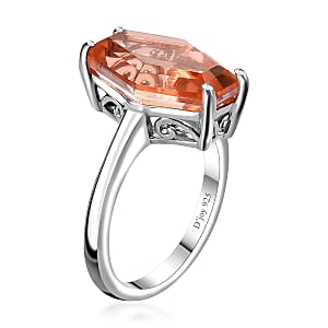 Morganique Quartz (Triplet) Elongated Ring in Rhodium Over Sterling Silver (Size 10.0) 6.50 ctw