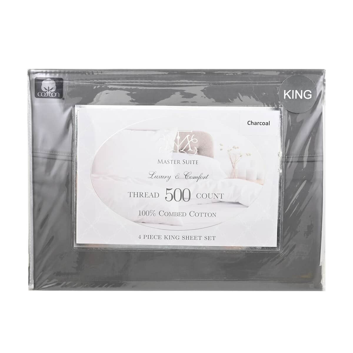 MASTER SUITE Dark Gray 500TC 100% Cotton Sheet Set -King One Size image number 0