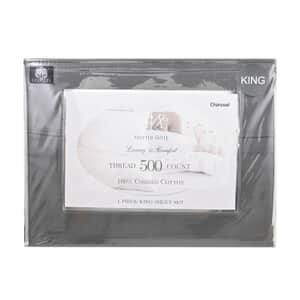 Closeout MASTER SUITE Dark Gray 500TC 100% Cotton Sheet Set -King One Size