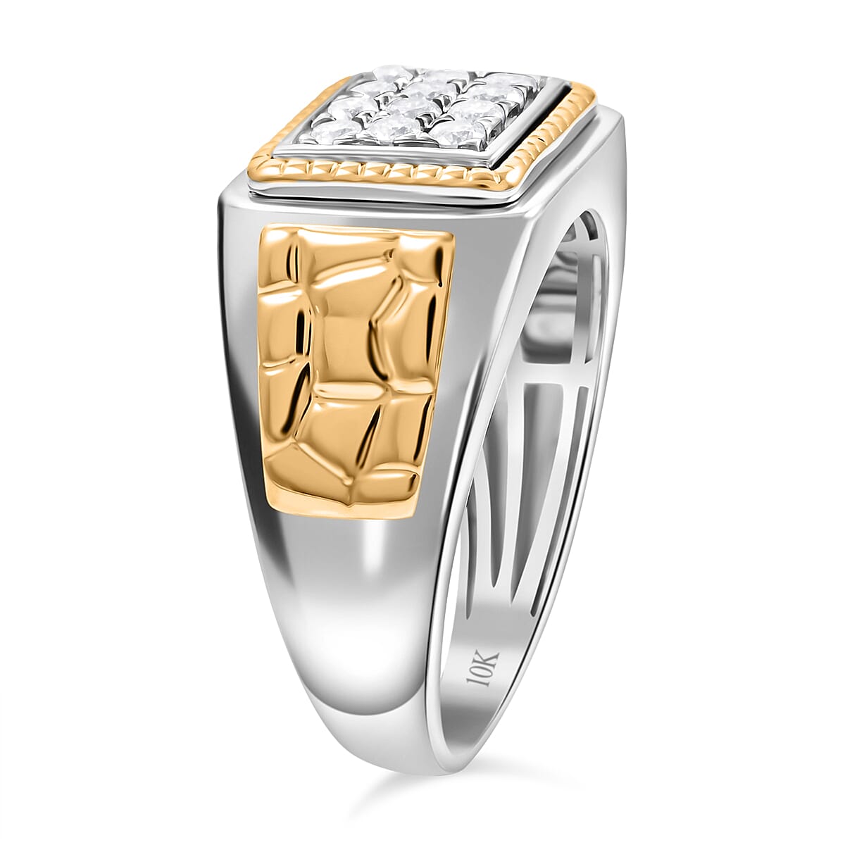 10K White and Yellow Gold Diamond Men's Ring (Size 9.0) 8.80 Grams 0.50 ctw