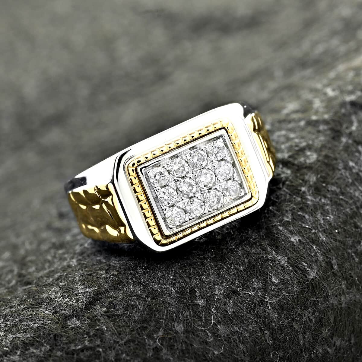 10K White and Yellow Gold Diamond Men's Ring (Size 11.0) 8.80 Grams 0.50 ctw image number 1