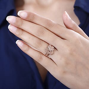 Karis Natural Champagne Diamond Accent Floral Ring in 18K RG Plated (Size 9.0)