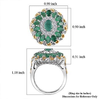 D'Joy Kagem Zambian Emerald and White Zircon Floral Ring in 18K Vermeil YG and Rhodium Over Sterling Silver (Size 7.0) 3.00 ctw