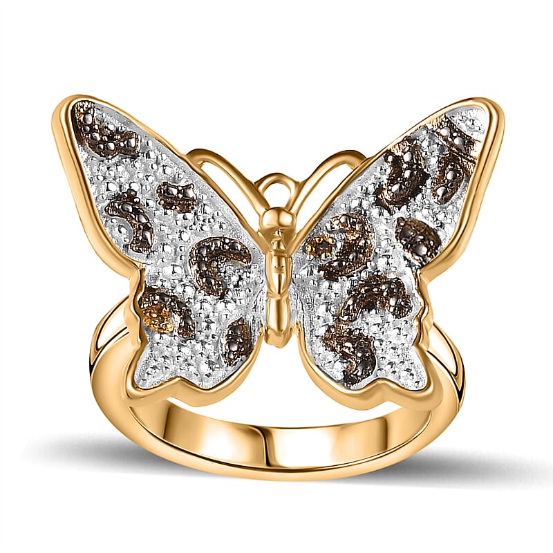 Yellow Diamond Accent Butterfly Ring in 18K Yellow Gold Plated (Size 5.0)