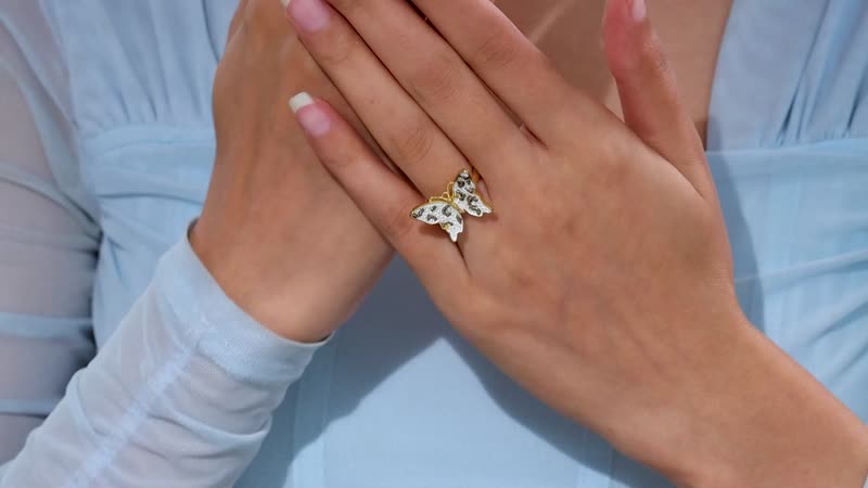 Yellow Diamond (IR) Accent Butterfly Ring in 18K YG Plated (Size 5.0)