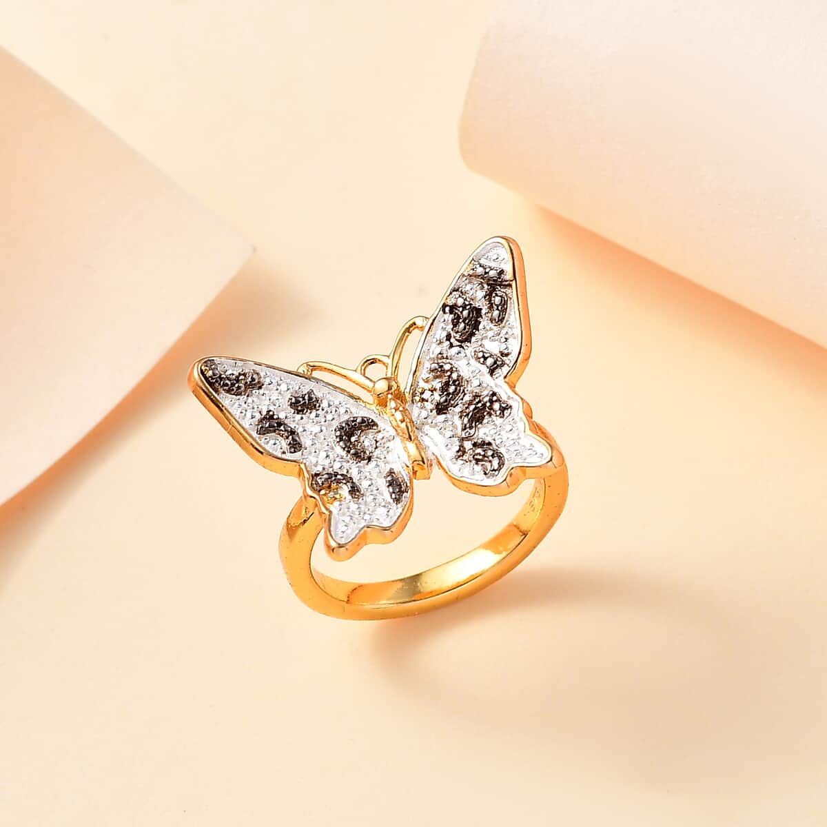 Yellow Diamond (IR) Accent Butterfly Ring in 18K YG Plated (Size 5.0) image number 1