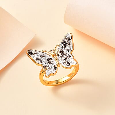 Yellow Diamond Accent Butterfly Ring in 18K Yellow Gold Plated (Size 5.0)
