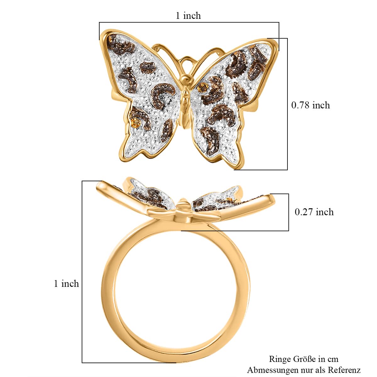 Yellow Diamond (IR) Accent Butterfly Ring in 18K YG Plated (Size 5.0) image number 5