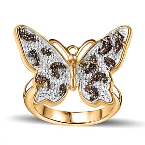 Yellow Diamond Accent Butterfly Ring in 18K Yellow Gold Plated (Size 10.0)