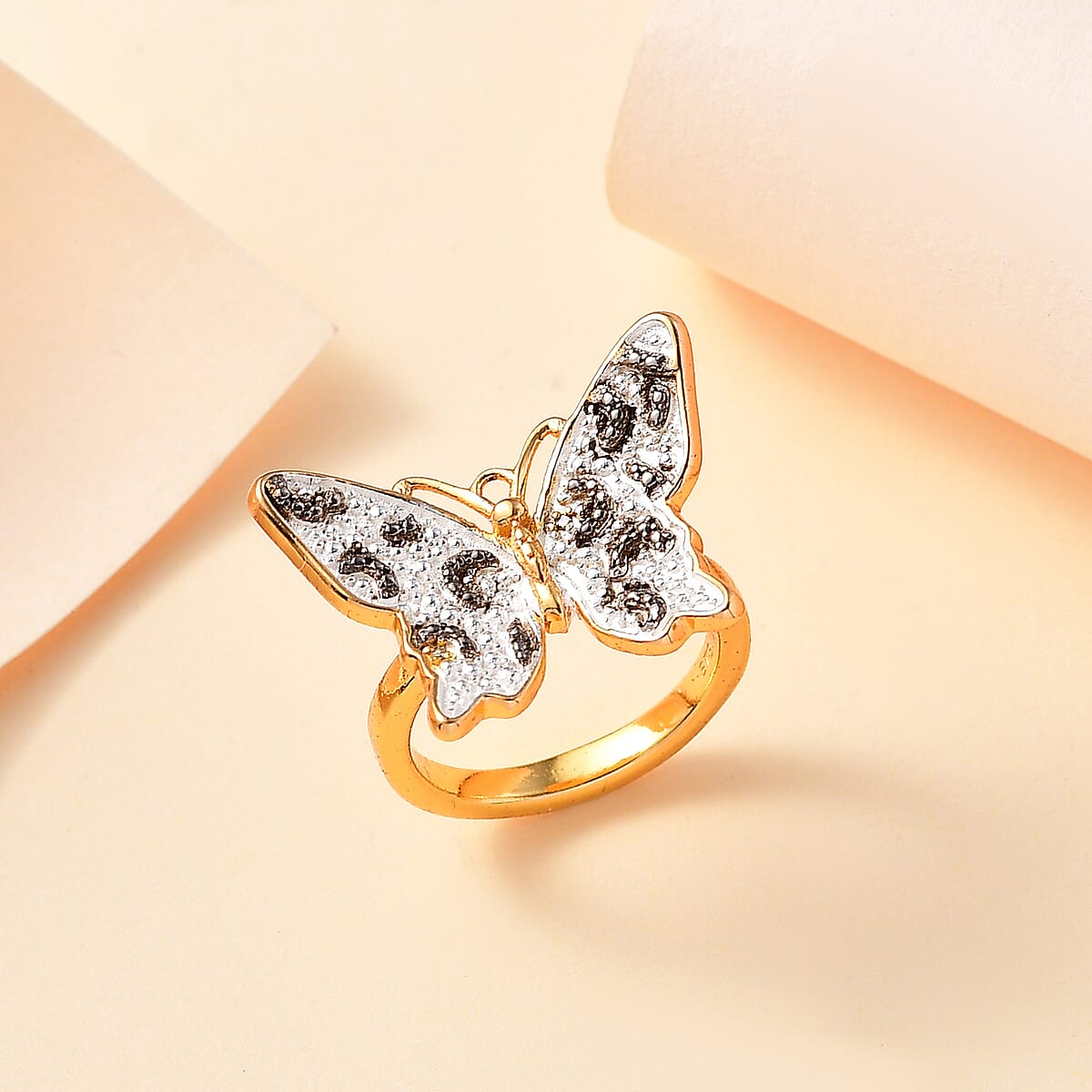 Yellow Diamond Accent Butterfly Ring in 18K Yellow Gold Plated (Size 10.0) image number 1