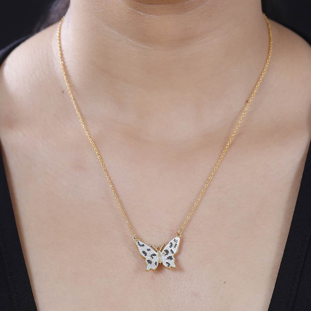 Karis Yellow Diamond Accent Butterfly Necklace in 18K YG Plated 18 Inches image number 2