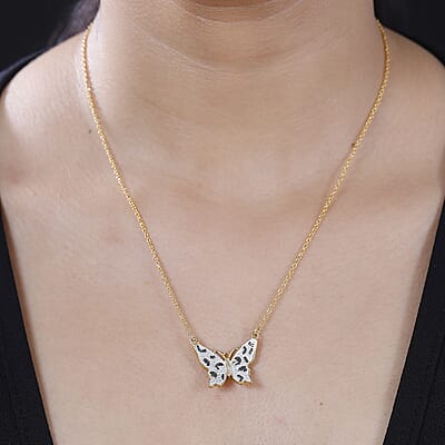 Karis Yellow Diamond Accent Butterfly Necklace in 18K YG Plated 18 Inches