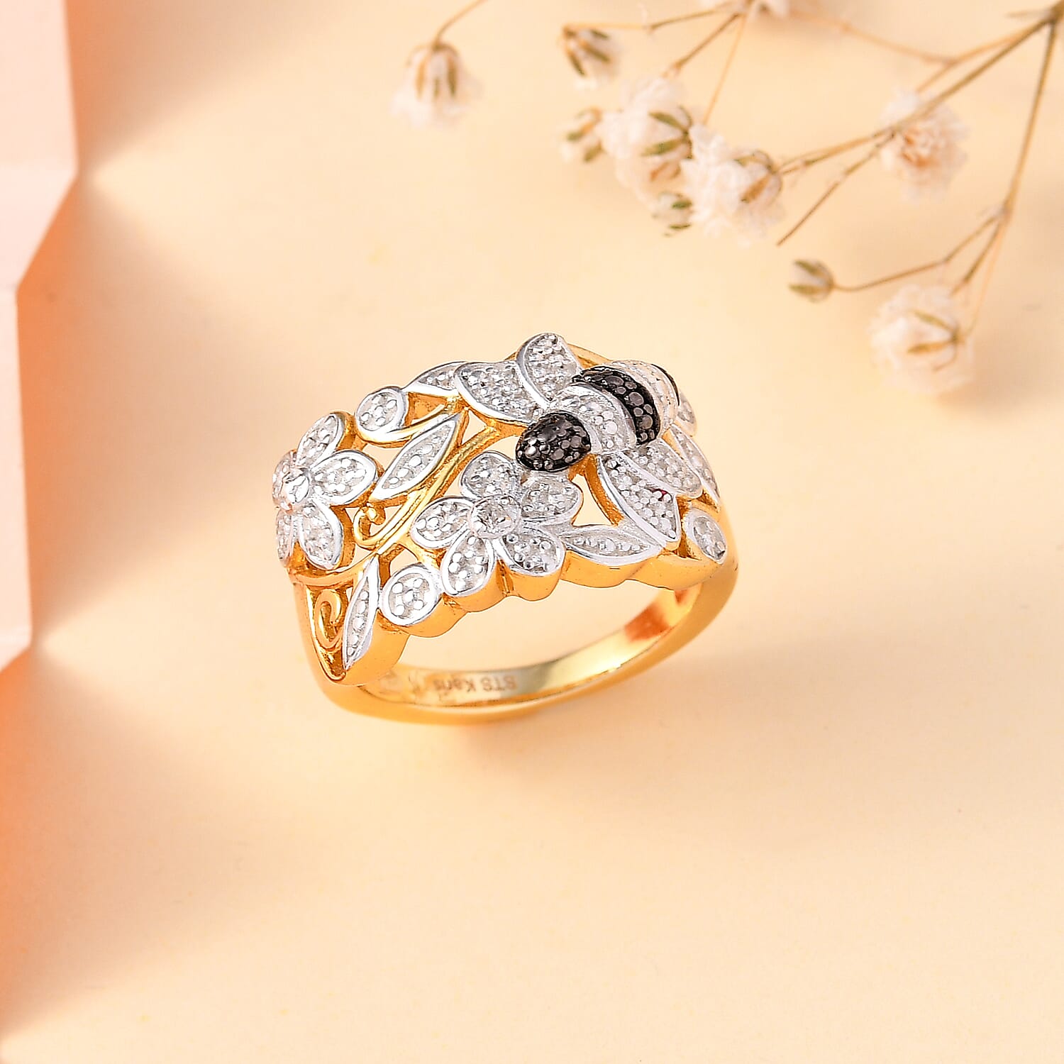 Karis Diamond Accent Ring in Platinum Bond & 18K YG Plated (Size 5.0)