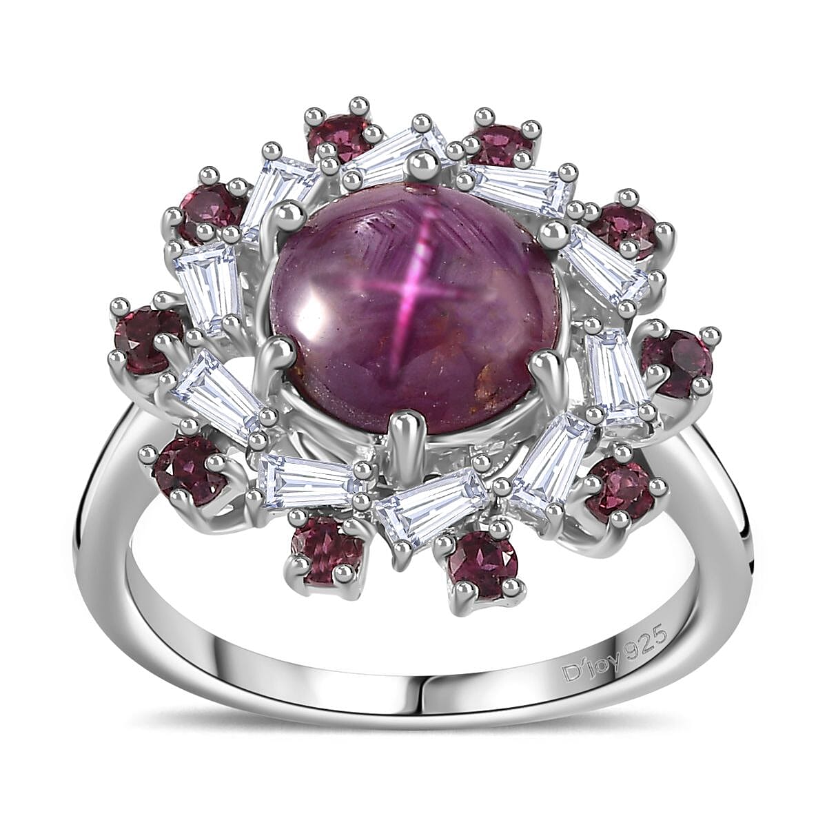Indian Star Ruby and Multi Gemstone Galaxy Ring in Rhodium Over Sterling Silver (Size 5.0) 4.30 ctw