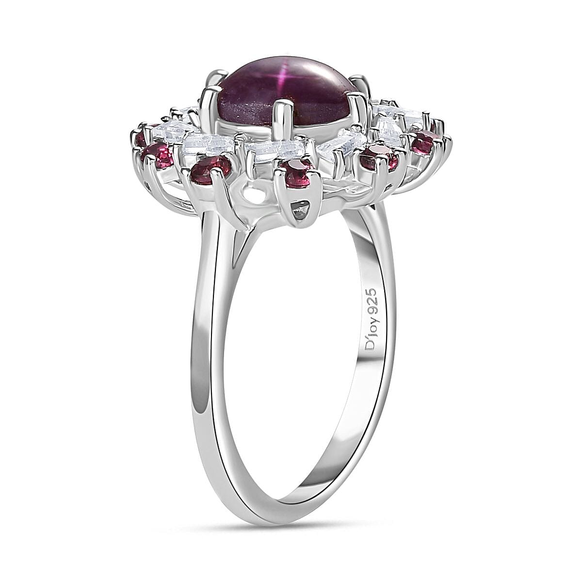 Indian Star Ruby and Multi Gemstone Galaxy Ring in Rhodium Over Sterling Silver (Size 5.0) 4.30 ctw