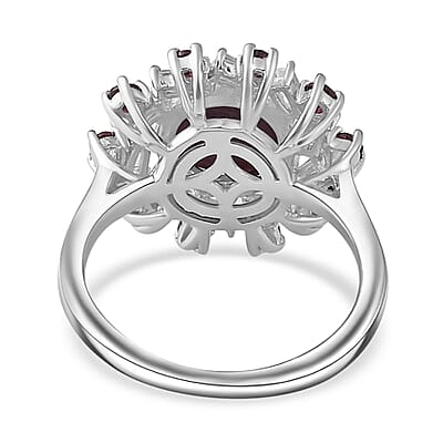 Indian Star Ruby and Multi Gemstone Galaxy Ring in Rhodium Over Sterling Silver (Size 5.0) 4.30 ctw