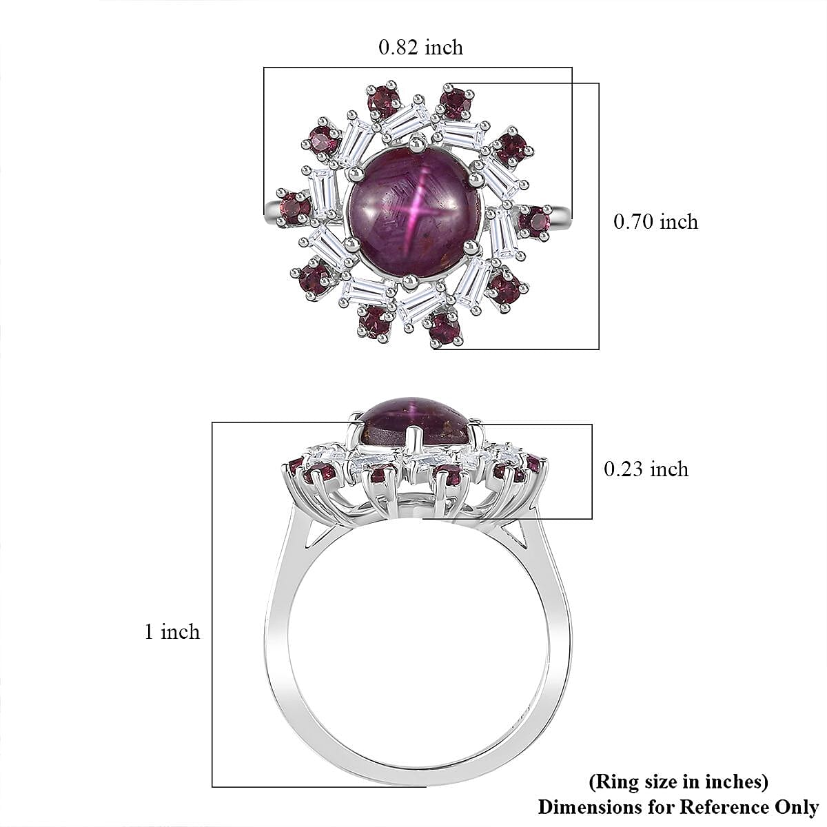 Indian Star Ruby and Multi Gemstone Galaxy Ring in Rhodium Over Sterling Silver (Size 5.0) 4.30 ctw