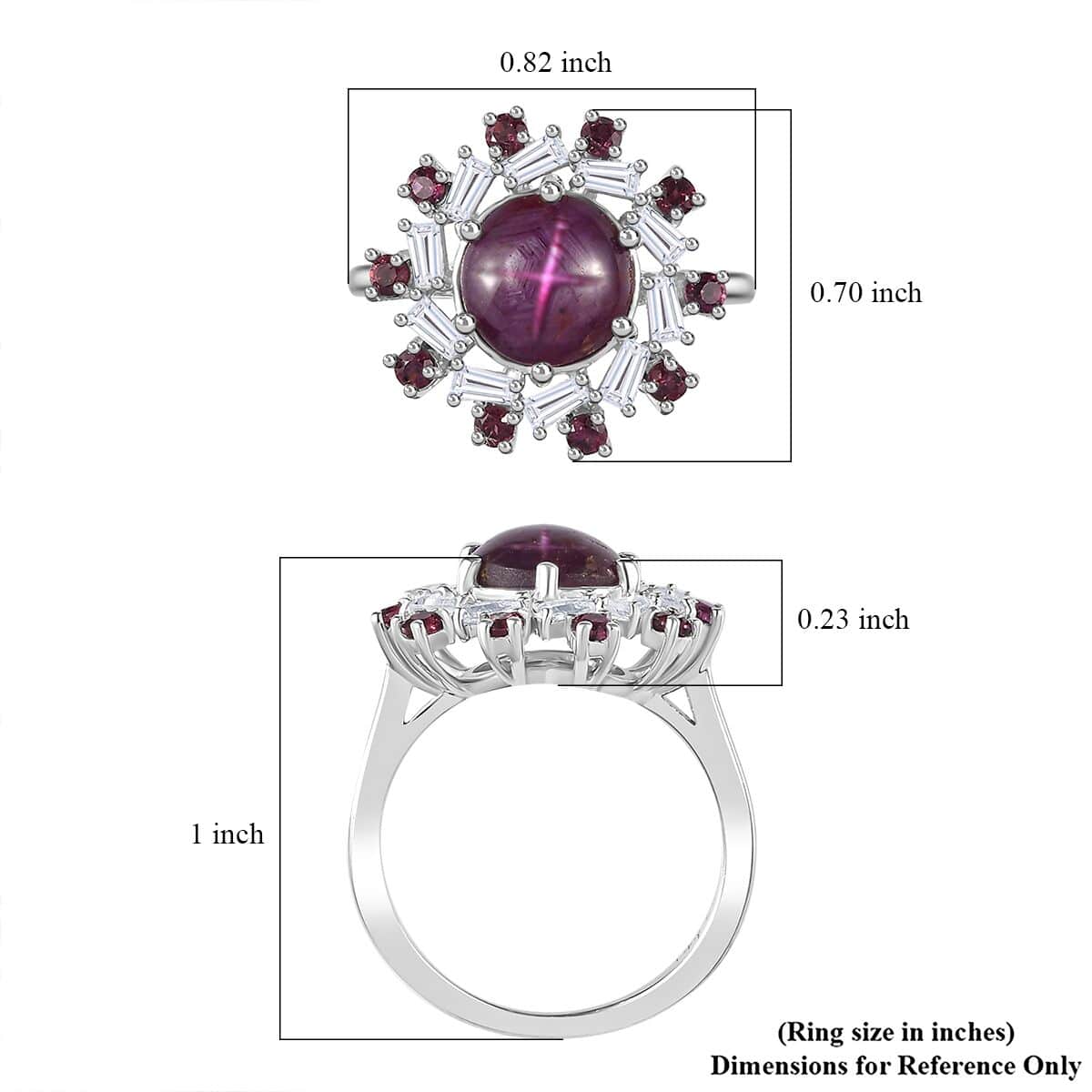 Premium Indian Star Ruby, Multi Gemstone Ring in Rhodium Over Sterling Silver 4.30 ctw image number 5