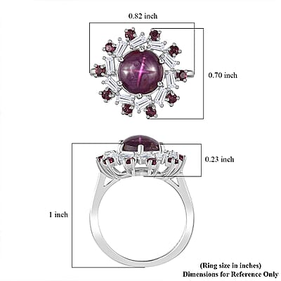 Indian Star Ruby and Multi Gemstone Galaxy Ring in Rhodium Over Sterling Silver (Size 5.0) 4.30 ctw