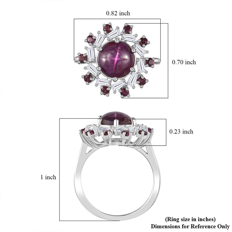 Indian Star Ruby and Multi Gemstone Galaxy Ring in Rhodium Over Sterling Silver (Size 5.0) 4.30 ctw