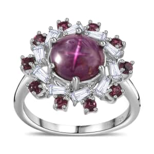 Indian Star Ruby and Multi Gemstone Galaxy Ring in Rhodium Over Sterling Silver (Size 6.0) 4.30 ctw