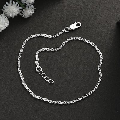 Sterling Silver Cable Chain Anklet (9 In) 2.85 Grams