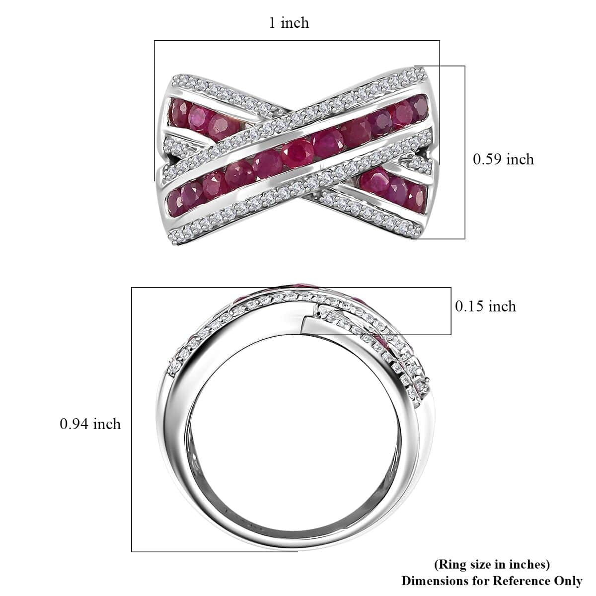 Premium Mozambique Ruby and White Zircon Ring in Rhodium Over Sterling Silver 2.20 ctw image number 5