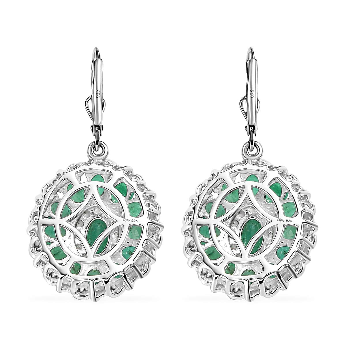 Kagem Zambian Emerald and White Zircon Floral Earrings in 18K Vermeil YG and Rhodium Over Sterling Silver 5.30 ctw image number 4