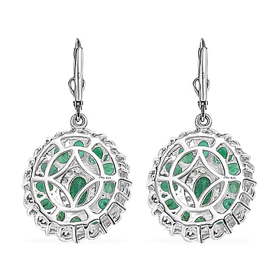 D'Joy Kagem Zambian Emerald and White Zircon Floral Earrings in 18K Vermeil YG and Rhodium Over Sterling Silver 5.30 ctw