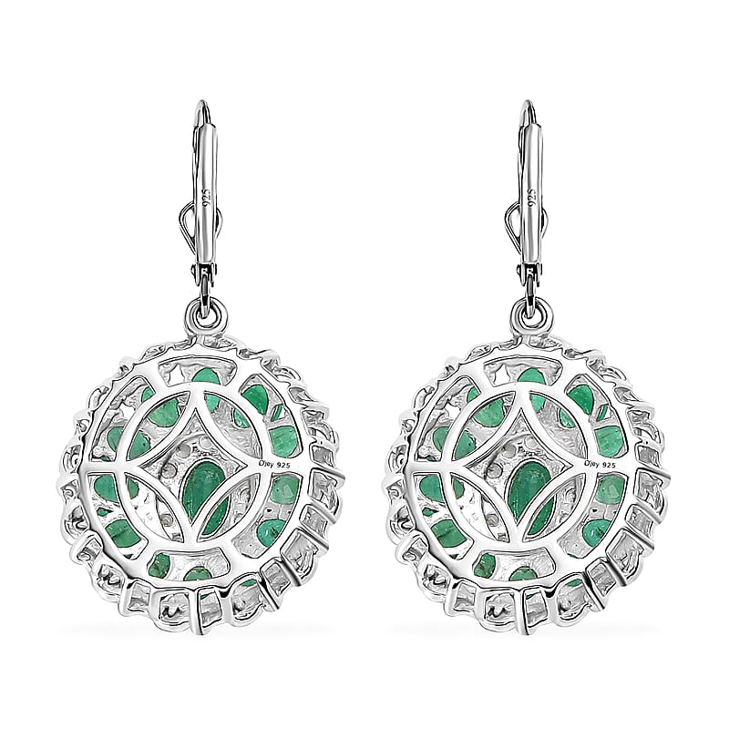 D'Joy Kagem Zambian Emerald and White Zircon Floral Earrings in 18K Vermeil YG and Rhodium Over Sterling Silver 5.30 ctw