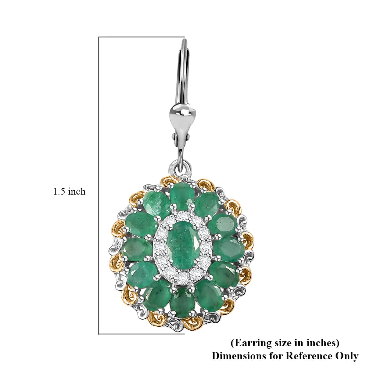 Kagem Zambian Emerald and White Zircon Floral Earrings in 18K Vermeil YG and Rhodium Over Sterling Silver 5.30 ctw image number 5