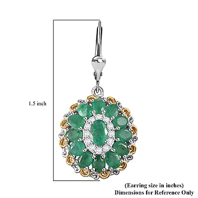 D'Joy Kagem Zambian Emerald and White Zircon Floral Earrings in 18K Vermeil YG and Rhodium Over Sterling Silver 5.30 ctw