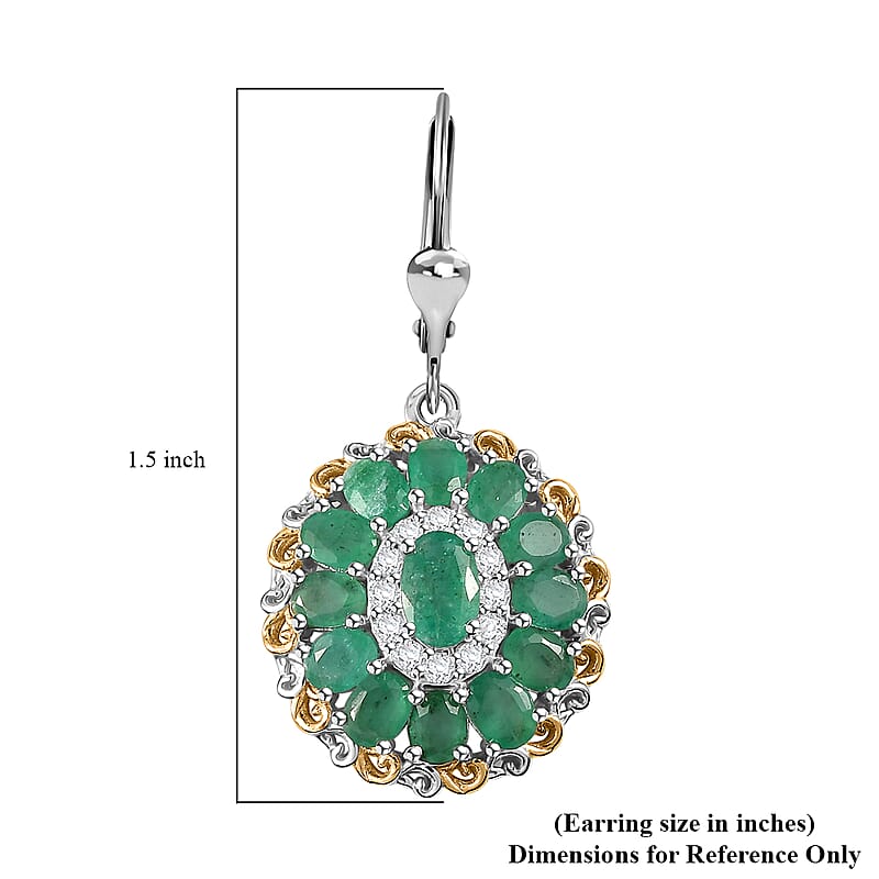 D'Joy Kagem Zambian Emerald and White Zircon Floral Earrings in 18K Vermeil YG and Rhodium Over Sterling Silver 5.30 ctw