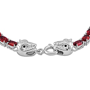Tanzanian Wine Garnet and Thai Black Spinel 13.40 ctw Double Leopard Head Bracelet in Rhodium Over Sterling Silver (7.25 In)