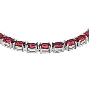 Tanzanian Wine Garnet and Thai Black Spinel 13.40 ctw Double Leopard Head Bracelet in Rhodium Over Sterling Silver (7.25 In)