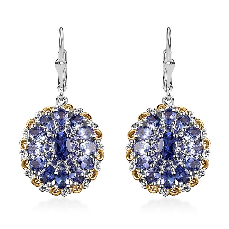 Tanzanite Lever Back Earrings in 18K Vermeil Yellow Gold and Rhodium Over Sterling Silver 5.70 ctw