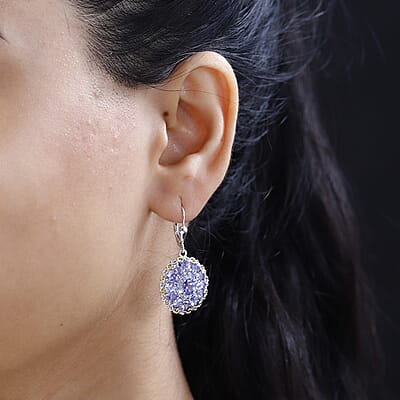 Tanzanite Lever Back Earrings in 18K Vermeil Yellow Gold and Rhodium Over Sterling Silver 5.70 ctw